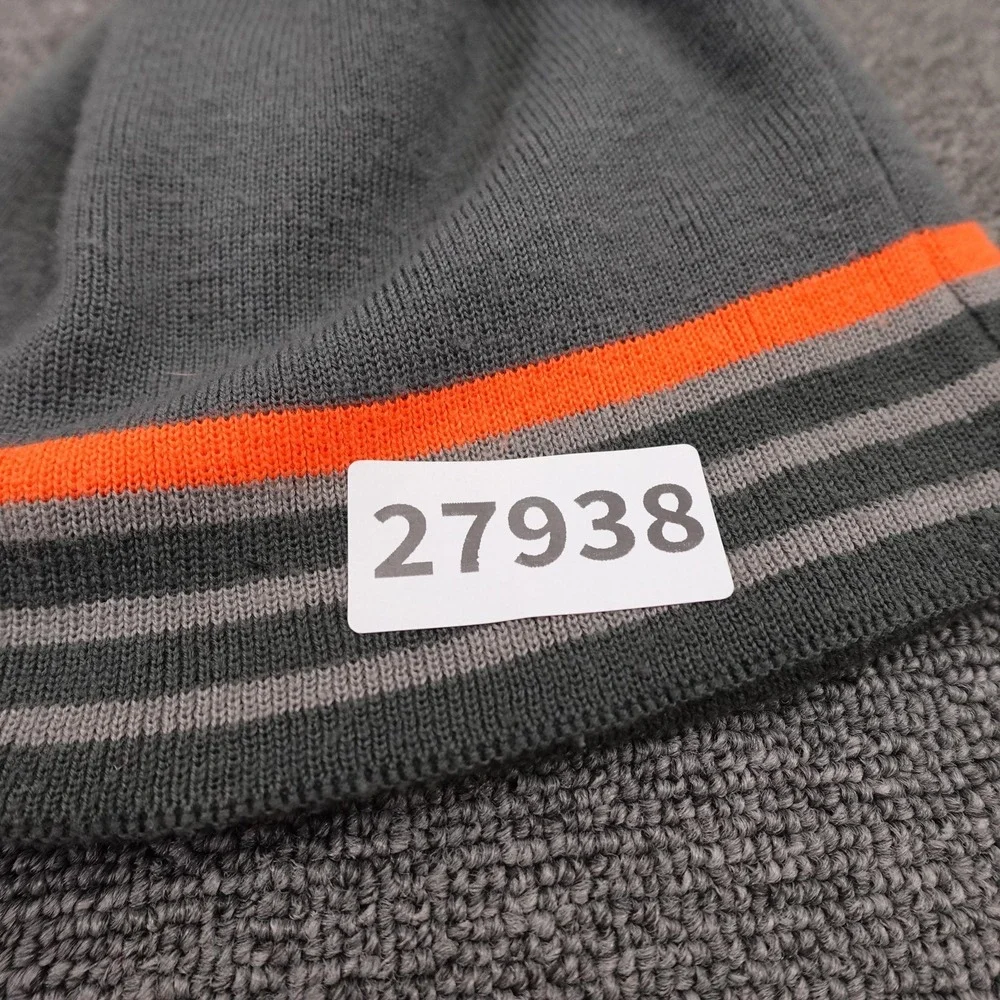 Adidas Hat Beanie Fitted Mens One Size Gray Orange Striped Knit Climawarm Winter